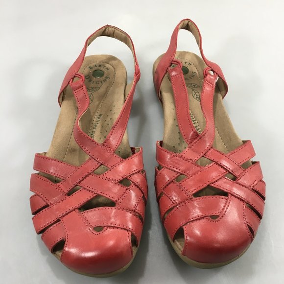 Earth Origins Shoes Earth Origins Shoes Nellie W Rose Red Woven Leather Flat Sandals Closed